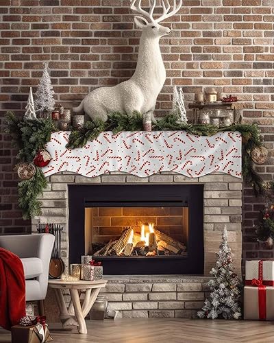 Miniatura 3 de Bufanda de Navidad para chimenea, bastón de caramelo, mantel de mantel, bufandas blancas y rojas para invierno, cubierta de mantel para sala de