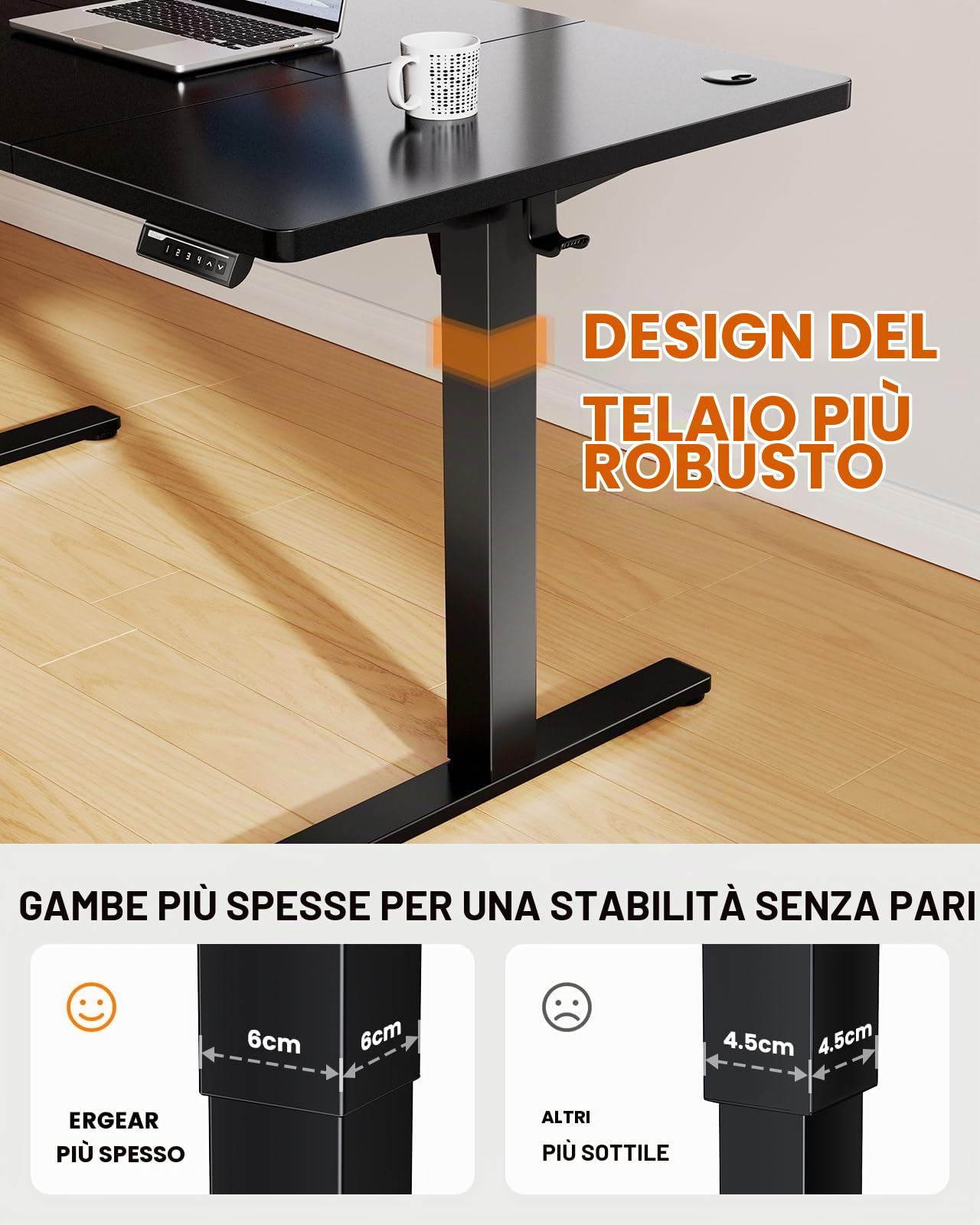ErGear Scrivania elettrica in piedi, 140 x 80 cm, capacità di carico fino a 100 kg, altezza regolabile, con motore brushless avanzato, funzionamento silenzioso, robusto telaio in metallo, piano in | Motore brushless, altezza regolabile, funzionamento sile