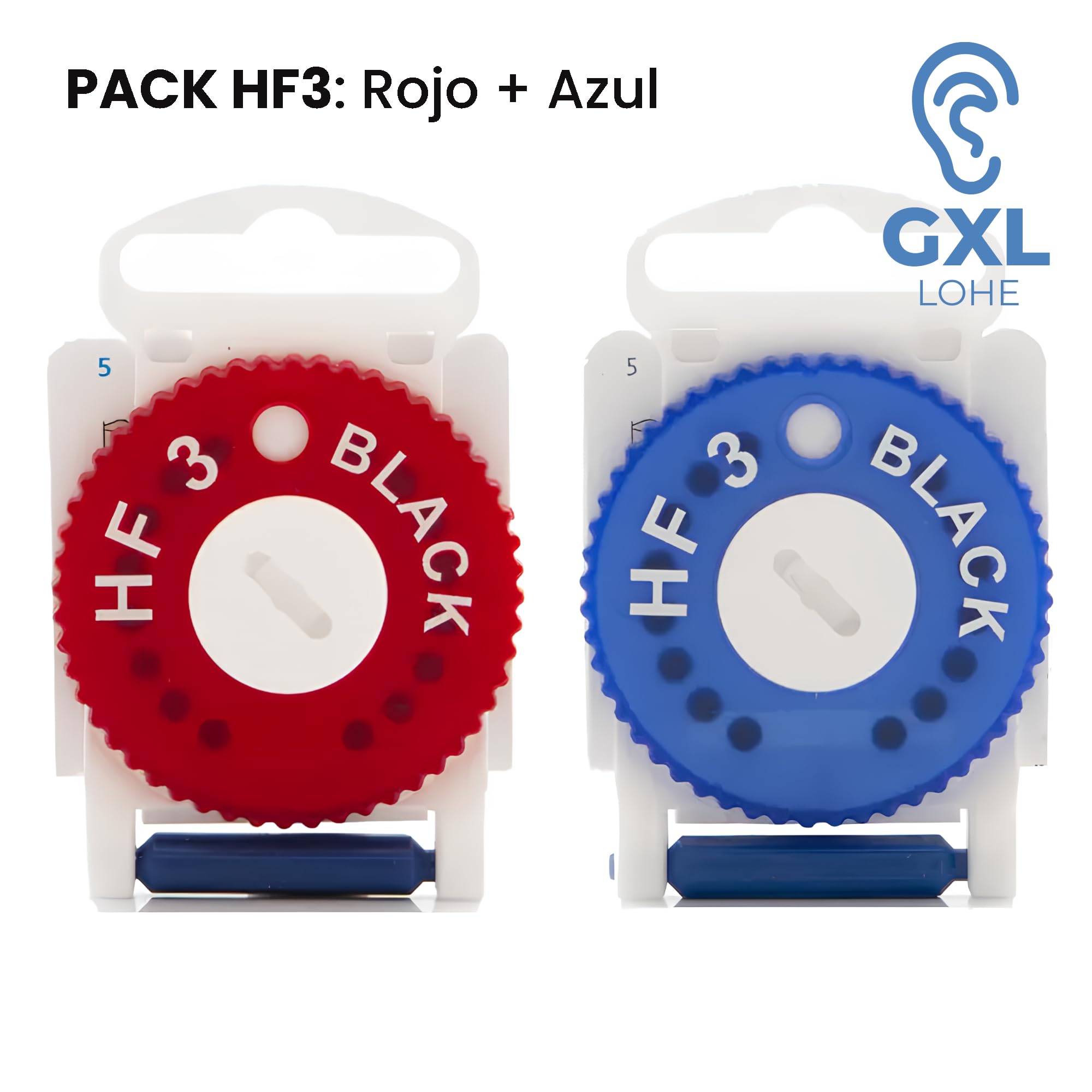 Confezione da 2 Filtri per apparecchi acustici HF3: rosso + blu. Protezione anticerume - Blocca il cerume e protegge l'apparecchio acustico - Filtri anticerume neri HF3 (Pack Blu + Rosso)