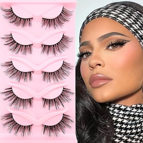 Miniatura 8 de 5 pares de pestañas postizas de aspecto natural de ojo de gato, pestañas falsas de visón sintético, pestañas postizas de ojo de gato (5-9)