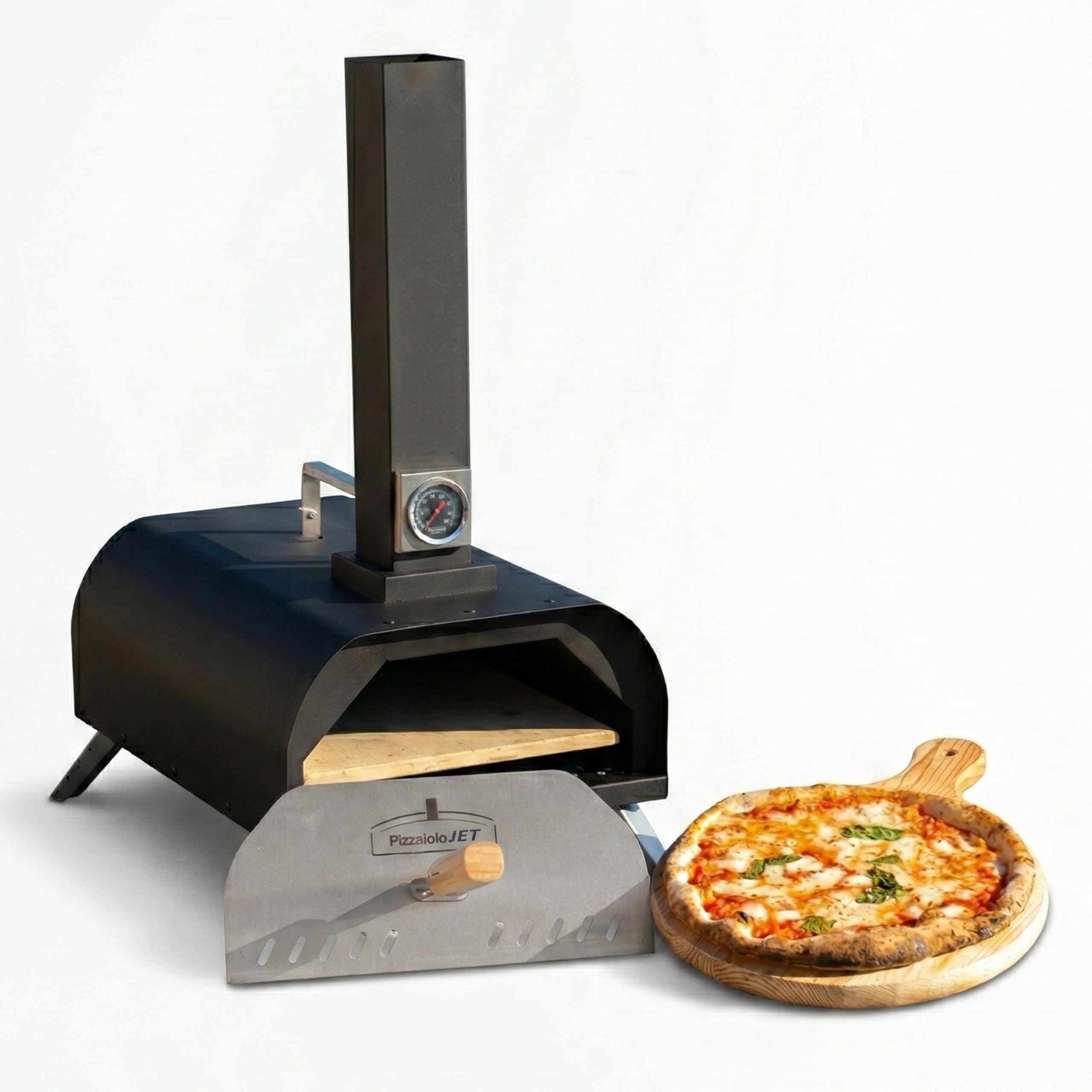 PizzaioloJet Forno Pizza a Pellet 460°C, 28 cm, 11 kg, Pietra Refrattaria, Termometro