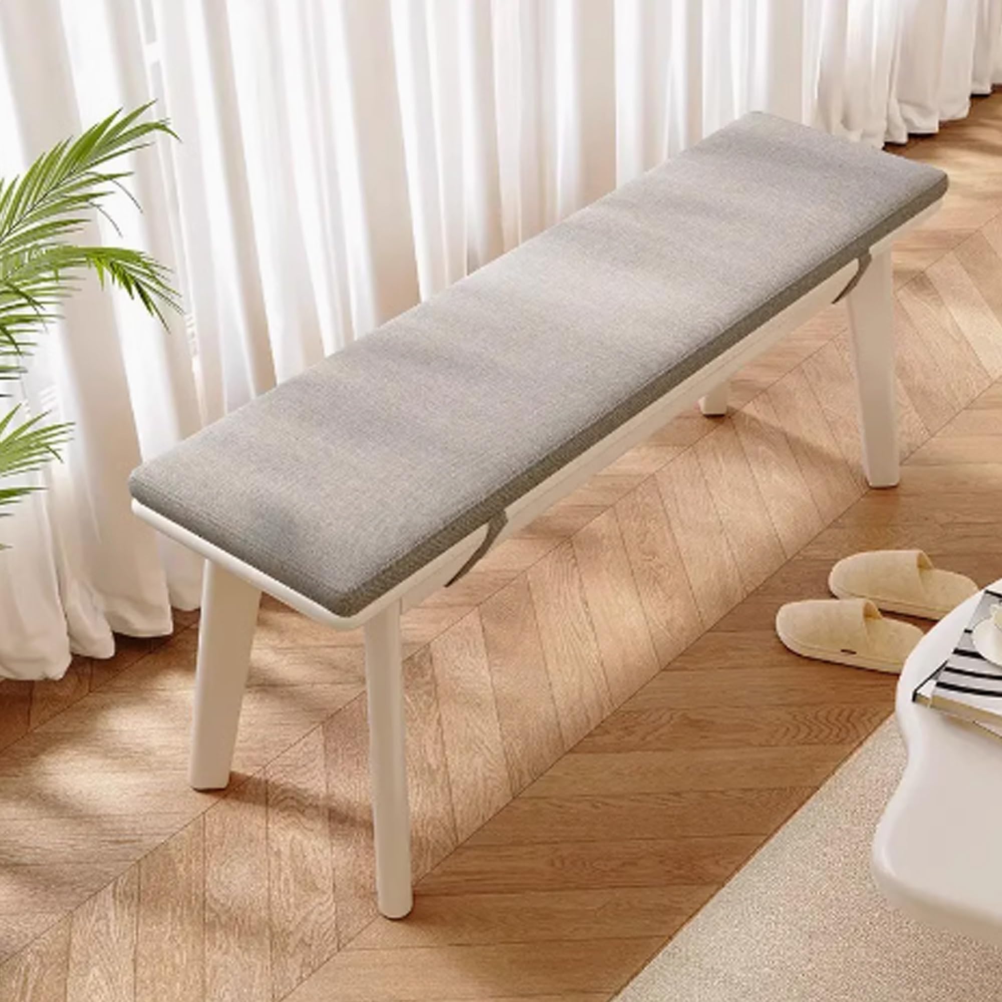 Josiahcq White Solid Wood Upholstered Bench, 100Cm/39In - Entryway, Dining, Bedroom, Living Room, Kitchen, Hallway Bench