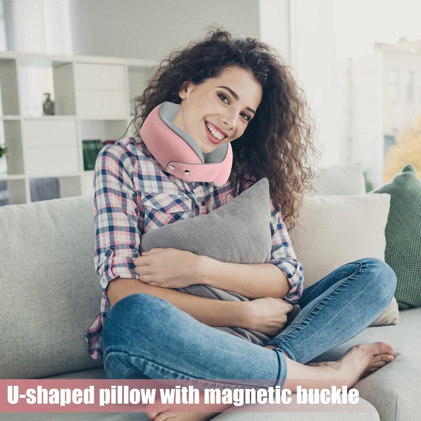 Poduszka Podróżna Poduszka Podróżna Z Pianki Memory Foam, Regulowana, W Kształcie Litery U, Do Samolotu I Samochodu Poduszka na Kark(Pink)