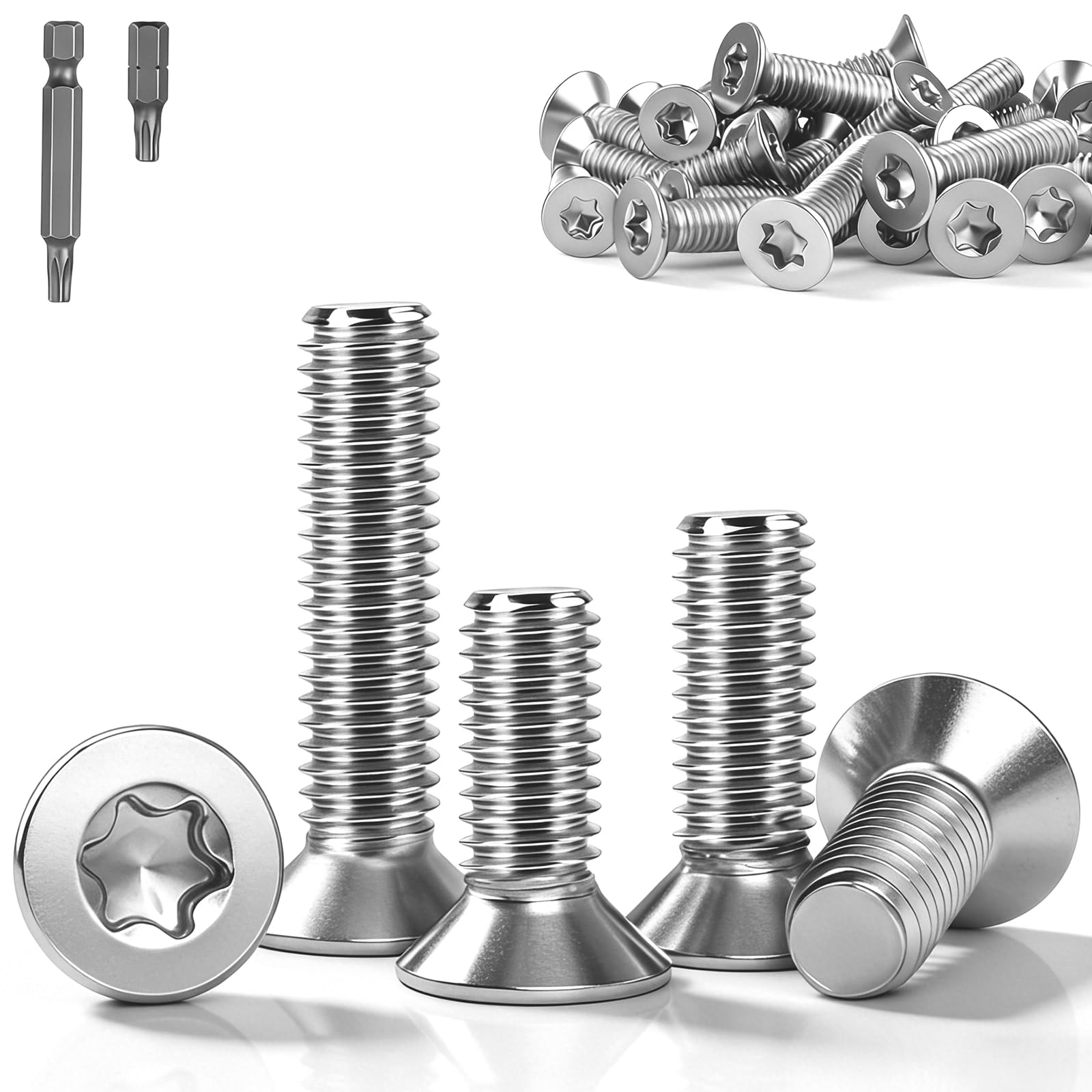 Viti a testa svasata Torx M6x16 mm, 25 pezzi Viti a testa svasata in acciaio inox A2 V2A, M6, filettatura completa metrica, inclusi 2 bit (25/50mm) per mobili, ingegneria meccanica e fai da te