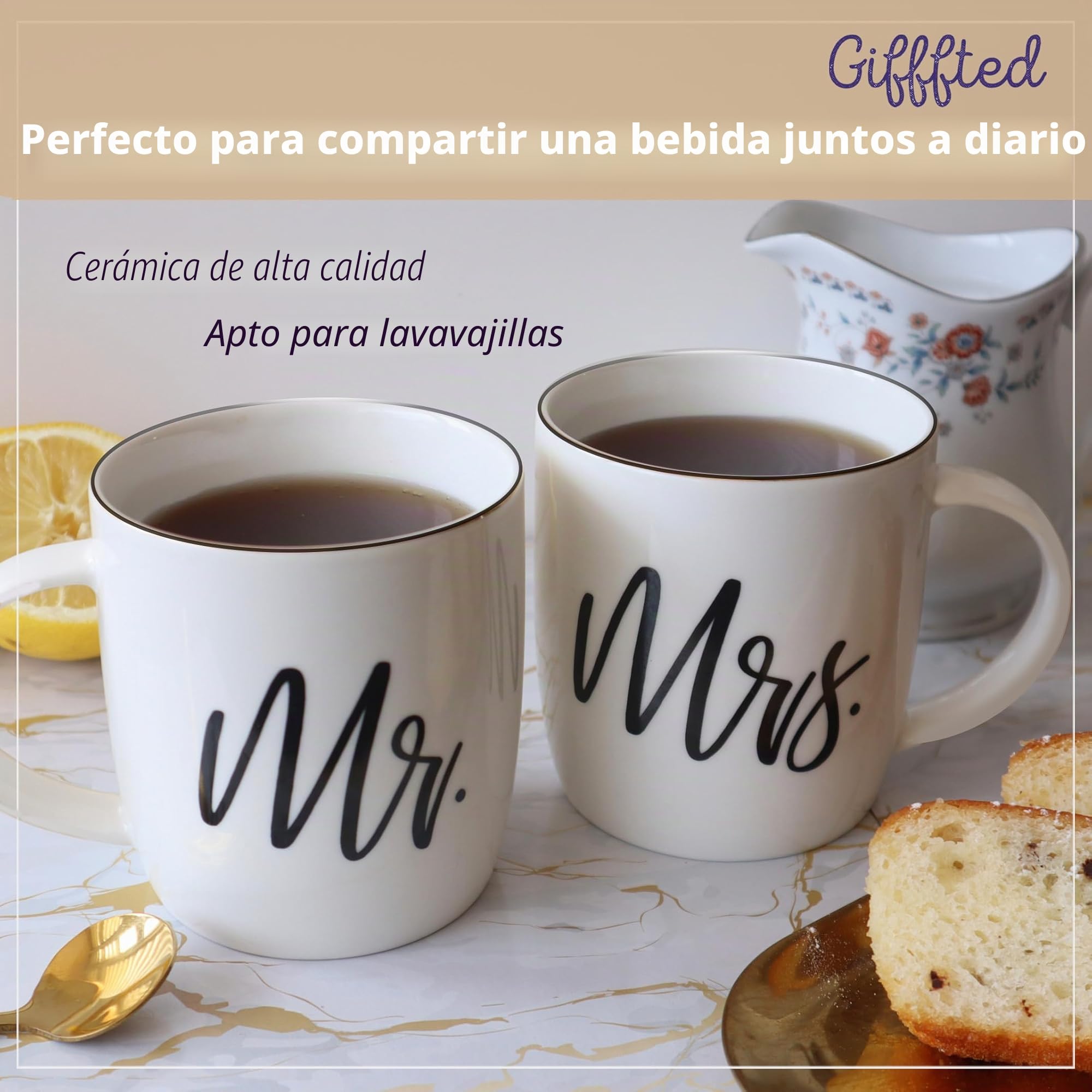 Gifffted Mr Mrs Tazas, Juego de Dos Tazas de Café Regalos para el Sr. y la Sra., Regalos de Cumpleaños de Boda de Pareja, Novia y Novio, Ideas de Regalos de Compromiso, Regalos de Navidad