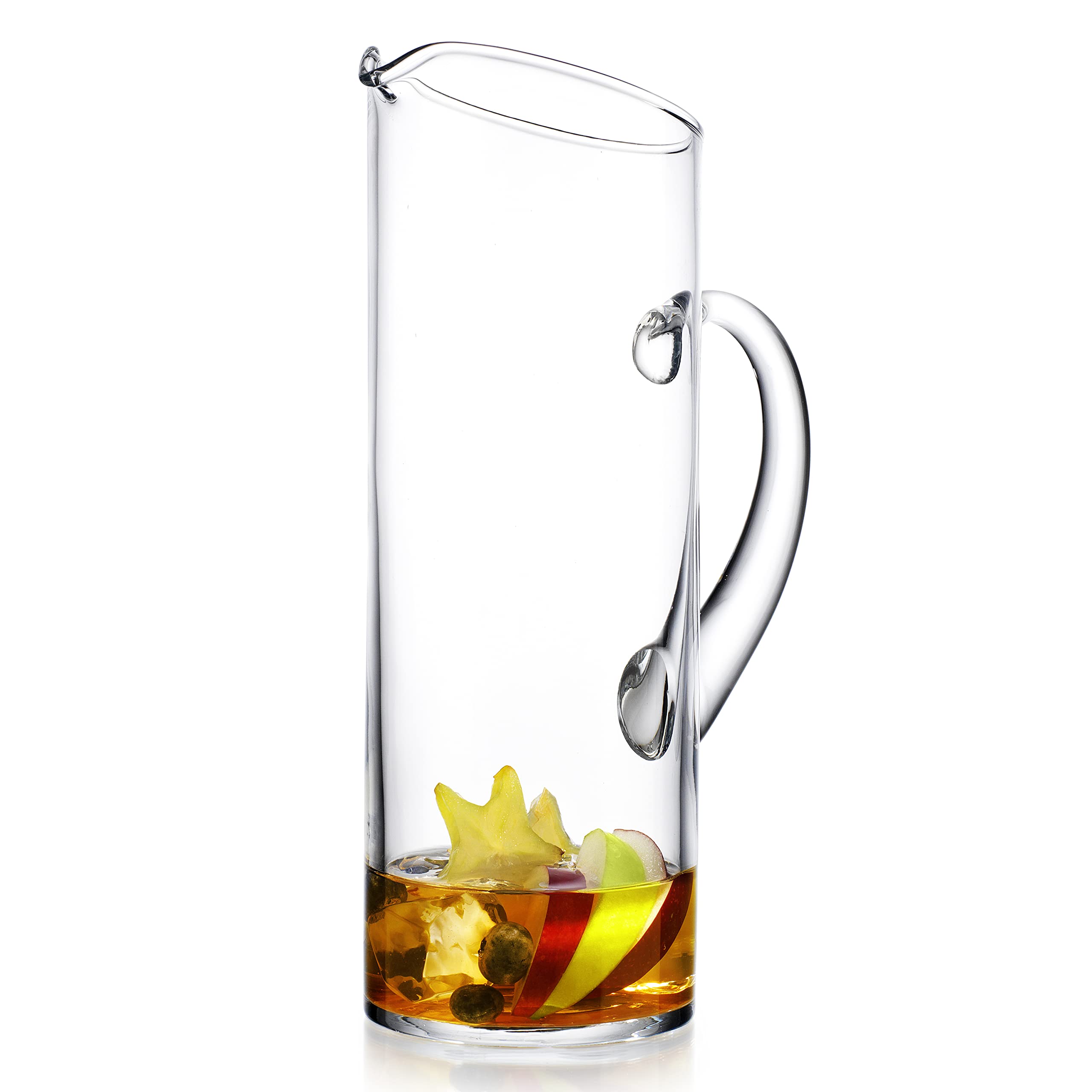 Jarra de agua de vidrio de 645 ml transparente para bebidas con boquilla de labios fácil de verter por Glavers – Elegante jarra para servir jugo, cóctel, sangría, limonada y soda. Apto para