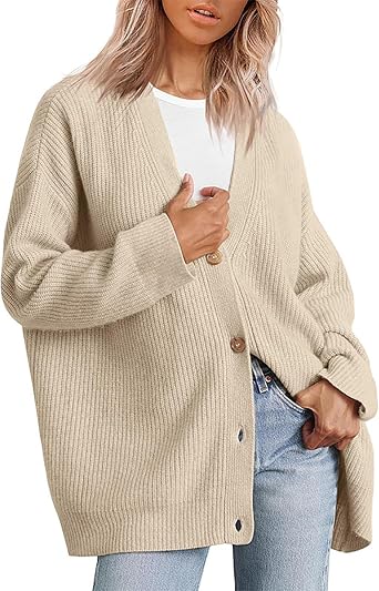 Womens Oversized Cardigan Sweaters Fall Fashion V Neck Button Front Casual Trendy Tops Loose Soft Knit Outwear