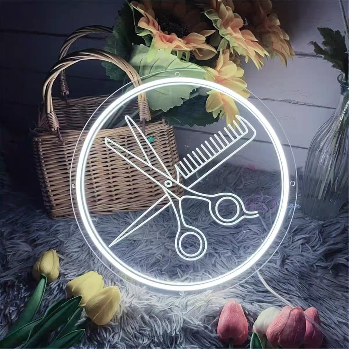 Letrero de neón for peluquería, lámpara LED decorativa de pared for barbería, con alimentación USB, luz de neón estilo vintage for salón, barbería, cueva de hombre o decoración del hogar. song(White,1