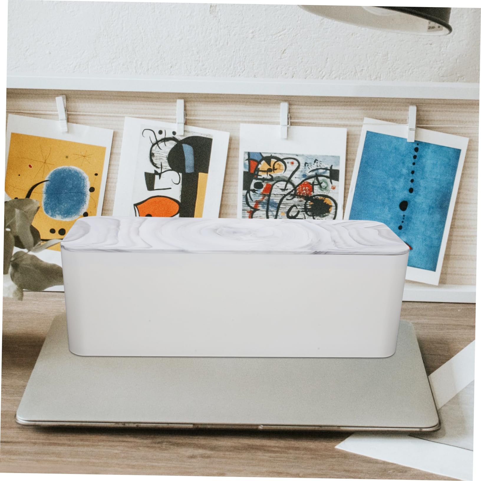 STOBOK Kabelorganisatorbox Selbstklebend und Abnehmbar mit Bambusdeckel aus Hips Große Kabelbox zur Einfachen Kabelaufbewahrung für Büro und Schule
