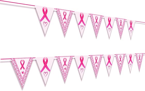 Breast Cancer Awareness Triangle Bunting Banner Pink Ribbon Decorations