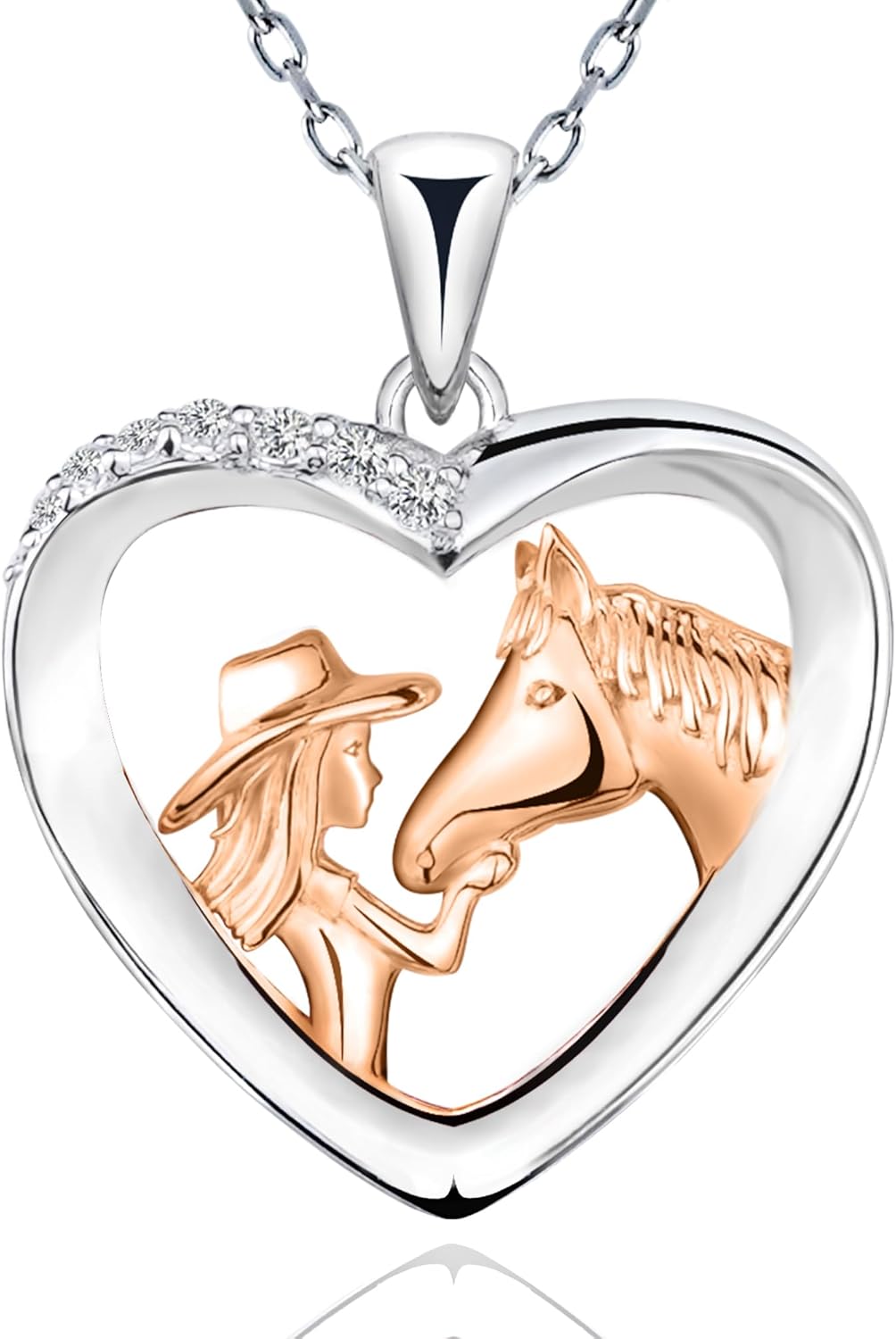 Horse Necklace and Cowgirl Necklace, Sterling Silver Heart Pendant, Western Jewelry for Valentine's Day Gifts, Ideal for Equestrian Lovers and Country Style Enthusiasts