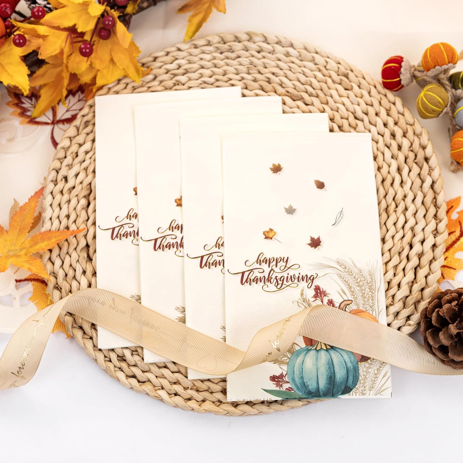 Hioasis 100PCS Fall Napkins, 3-Ply Disposable Thanksgiving Pumpkin Paper Style, Autumn Harvest Fall Party Supply, Thanksgiving Guest Towels for Party, Bathroom & Dinner Home