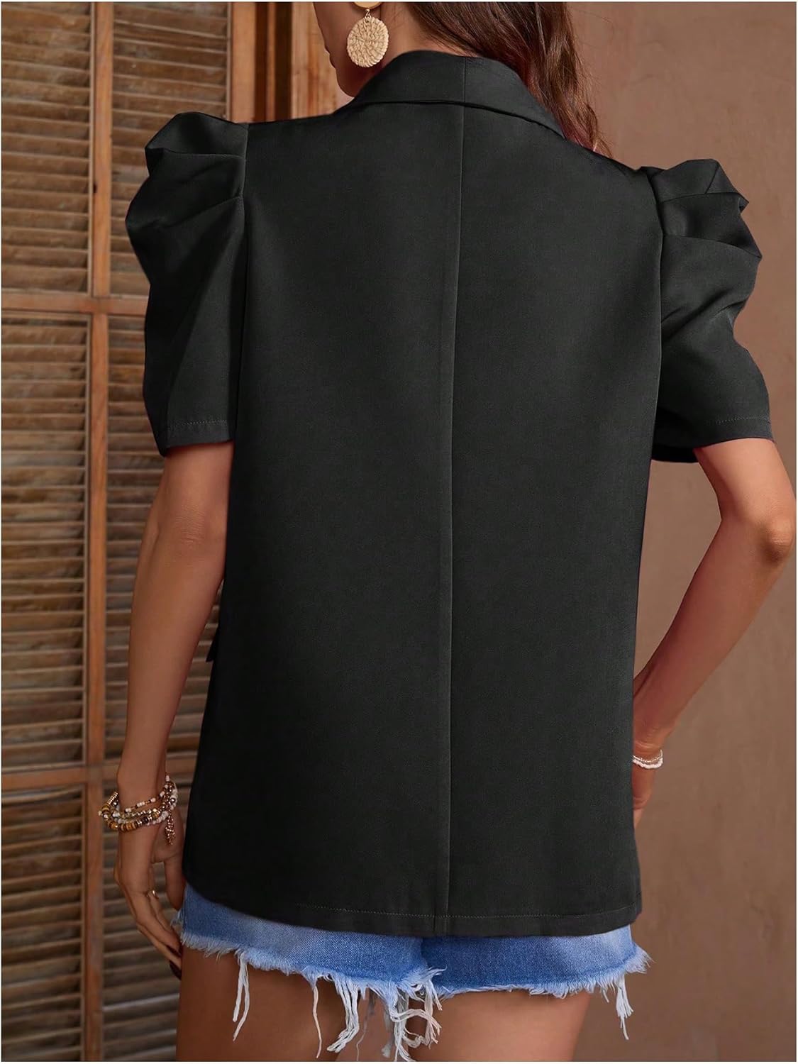 Verdusa Women's Short Sleeve Blazers Button Up Business Casual Cropped Blazer Collared Lightweight Jacket - Image 2