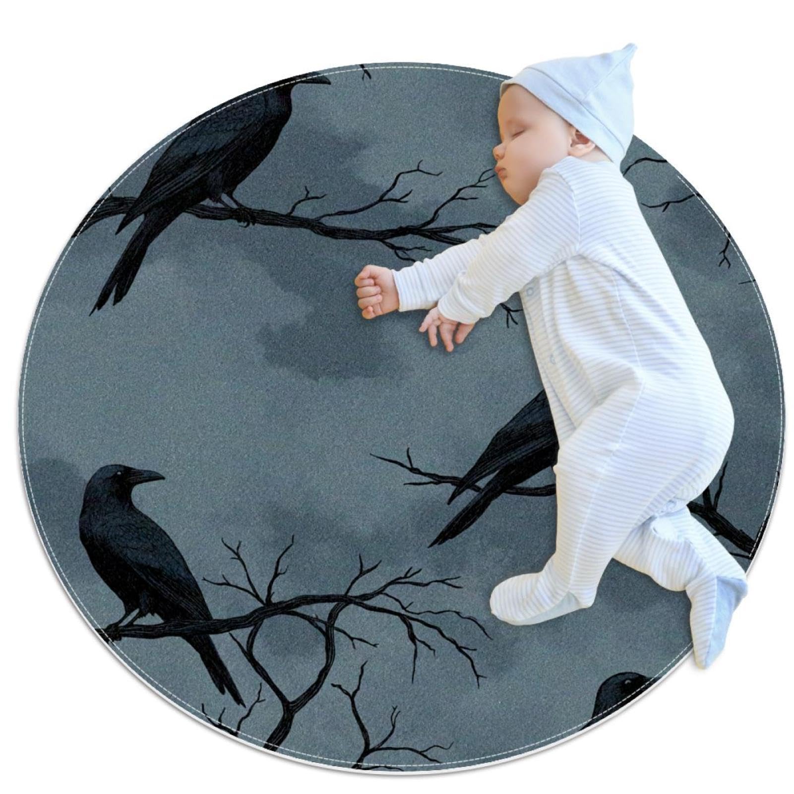 Tapis de salle de bain corbeau rond 1m antidérapant pour chambre d'enfant