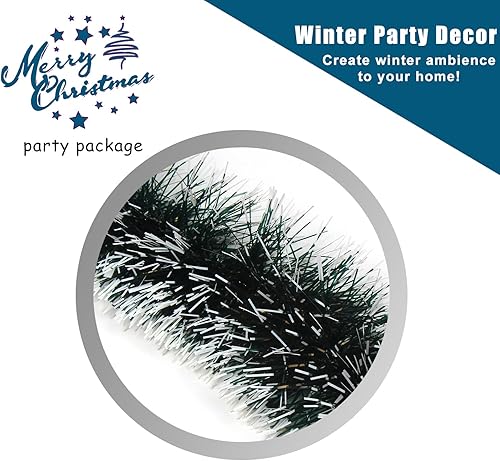 Miniatura 4 de KIMOBER Guirnalda de oropel de Navidad de 32.8 pies, guirnalda metálica con punta de escarcha verde negruzco para árbol de Navidad, decoraciones de