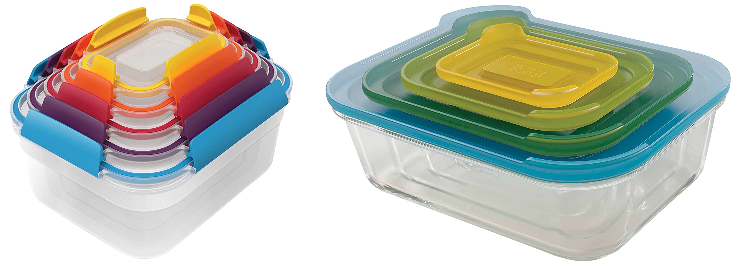 Joseph Joseph - Nest Lock - Boîtes de Conservation Compactes Plastique - Lot de 5 - Multicolores & Nest Glass - Set de 4 Boites de Conservation en Verre - Multicolore