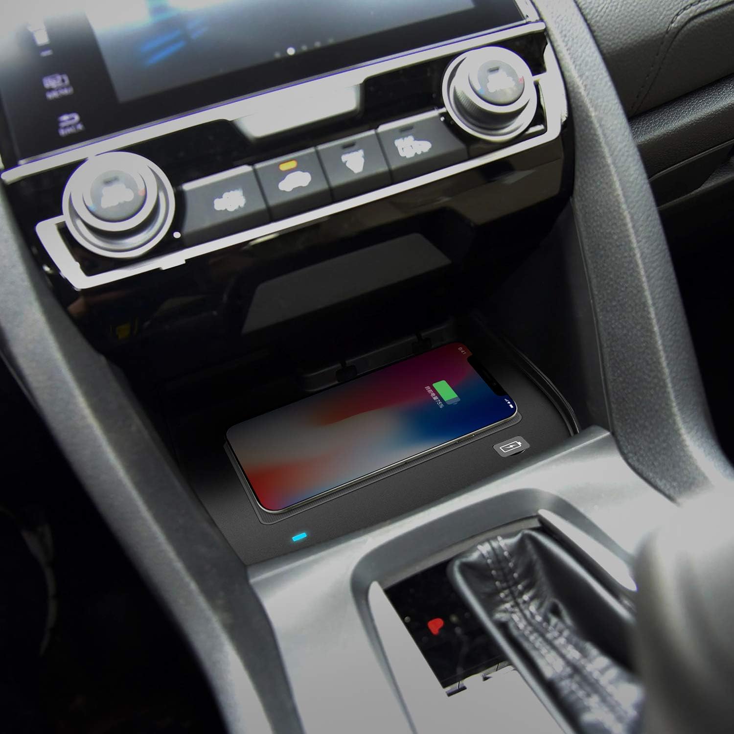 ZWNAV Wireless Car Charger Mount for Honda Civic 2016, Container Storage Box with Wireless Charging, Qi Certified, 10W Fast Charging Compatible with iPhone Xs/XR/X, Samsung S9+ /S9 /S8/S7/Note