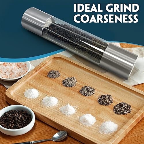 Miniatura 5 de LHS Molinillo de pimienta, molinillo de sal recargable, gran capacidad de 12 pulgadas, molinillo de pimienta de acero inoxidable con rotor de