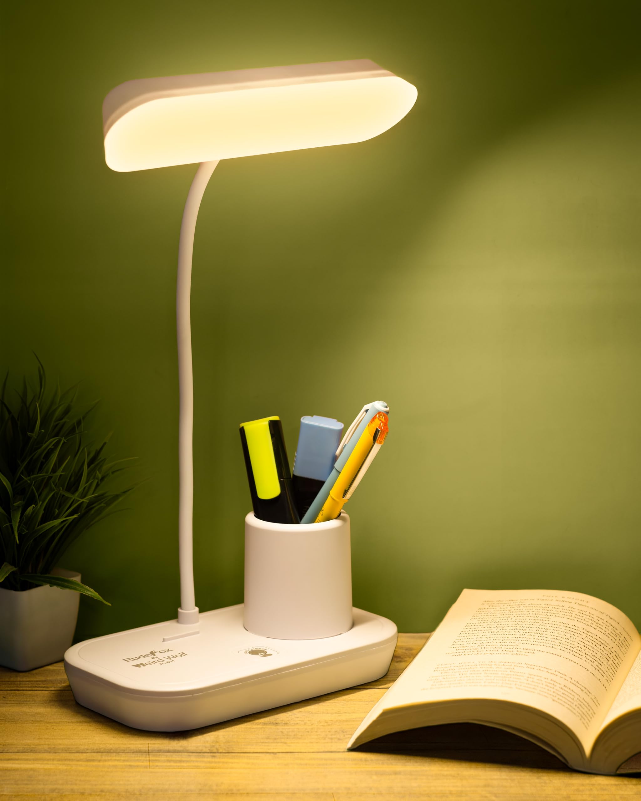 WEIRD WOLF 3 Color Mode LED Study Table Lamp for Students, Adjustable Brightness | Lamp Light for Study with Flexible Gooseneck, Pen Holder & USB Charging | 6 Months Warranty