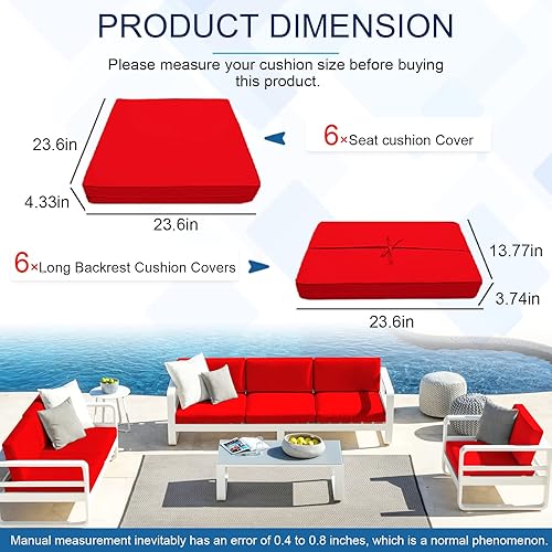 Miniatura 2 de 12 fundas de cojín de patio para muebles de exterior, juegos de asientos seccionales, resistentes al agua (23.6 x 23.6 x 4.33 pulgadas, 12 pulgadas,