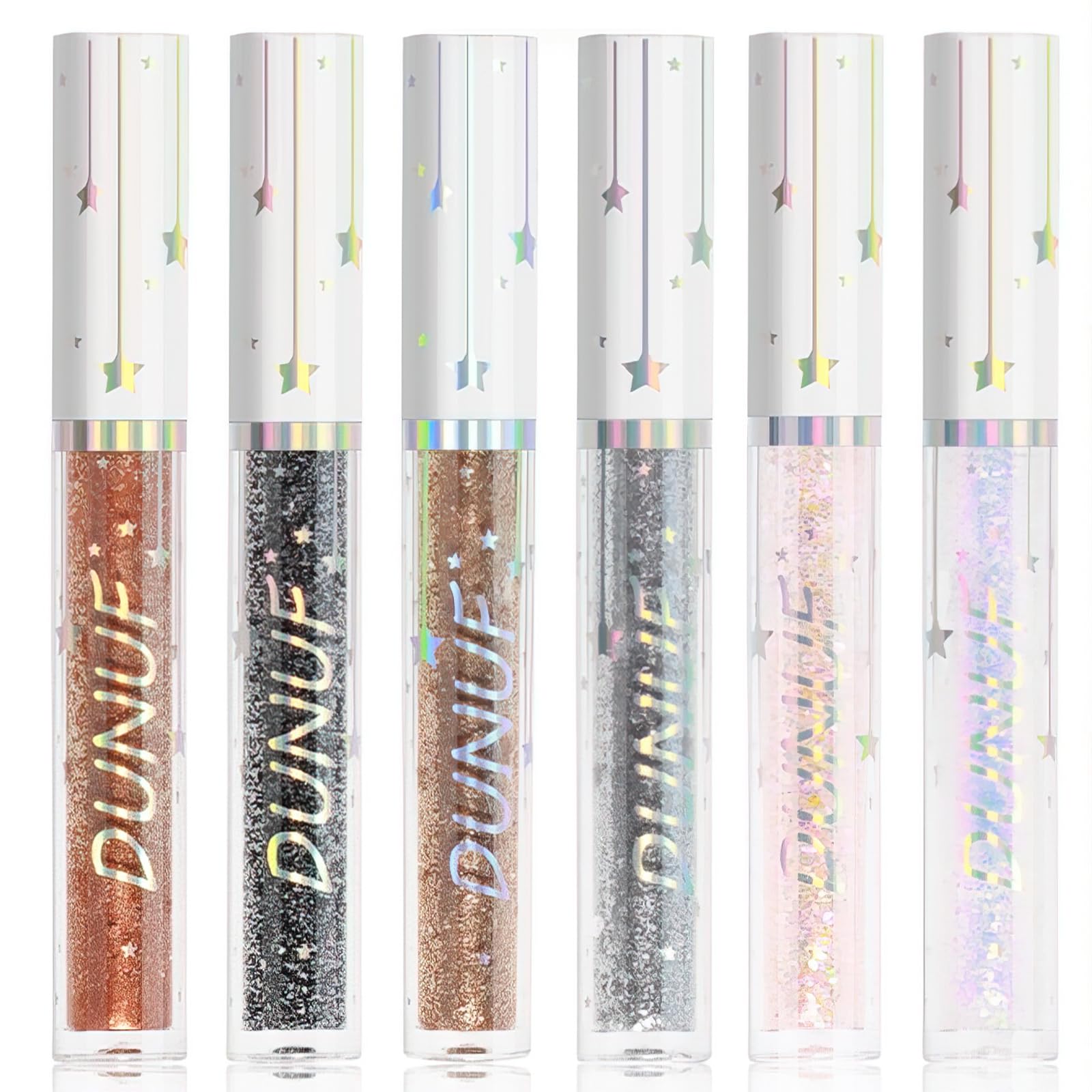Hrnytdek 6-Pack Glitter Eyeliner Set - Waterproof Shimmer Liquid Eyeliner with Sparkling Gold, Silver, Holo & More, Smudge-Proof for Parties, Daily Use
