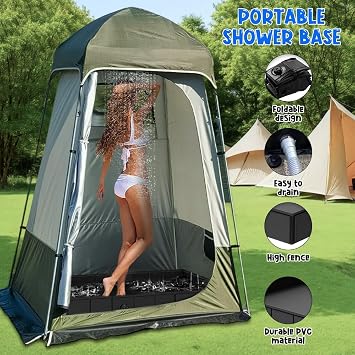 Foldable Shower Base, 104x104x13cm Foldable Shower Tent Base with Drain Hose, Waterproof Privacy Shower Base, Portable Shower Floor Base for Camping, Pet Outdoor Shower Tray