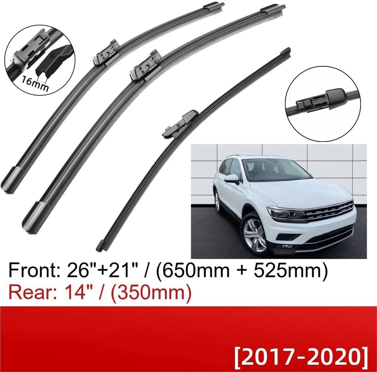 tergicristallo per auto Spazzole tergicristallo per VW per TIGUAN MK2 anteriori e posteriori, spazzole tergicristallo per auto