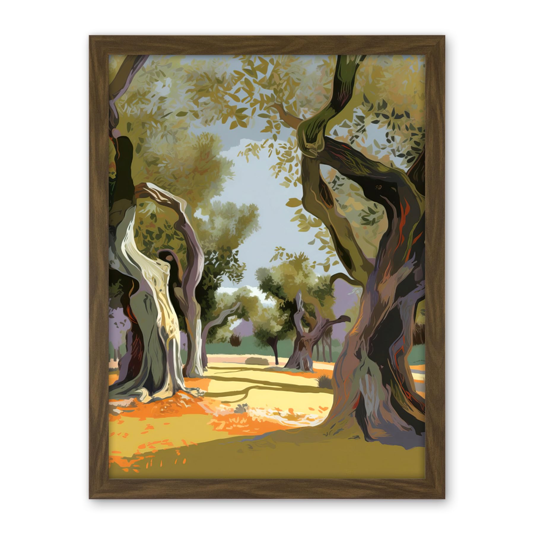 Artery8 Mediterranean Landscape of an Olive Tree Grove Artwork Framed Wall Art Print 18X24 Inch