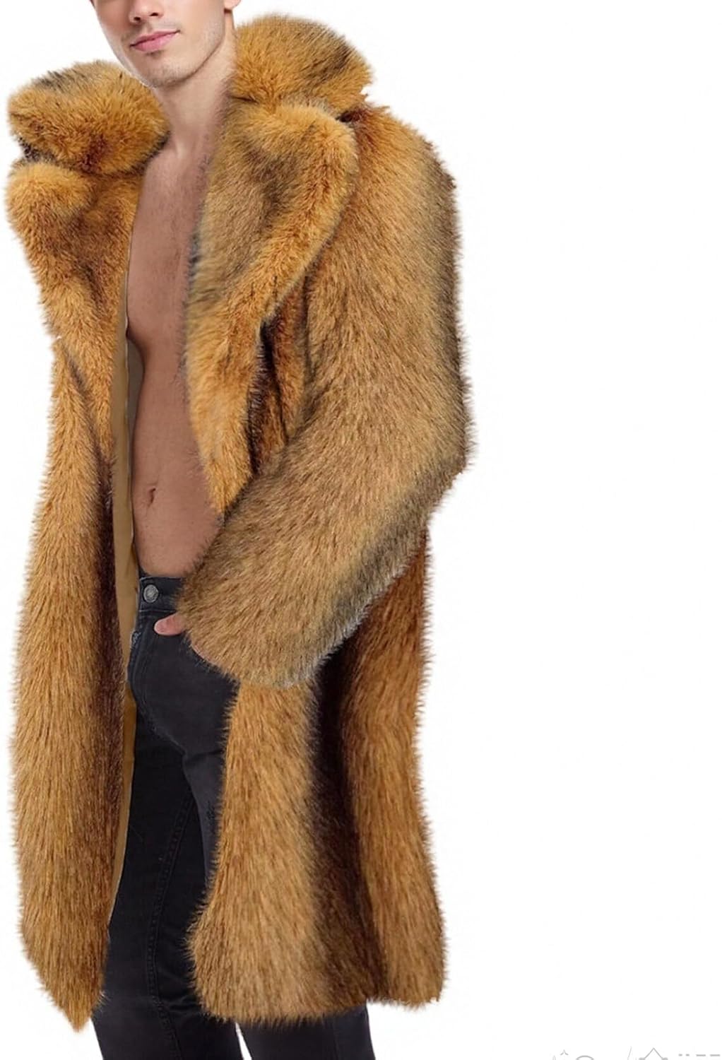 Men's Faux Fur Coat Open Front Cardigan Long Thicken Thermal Overcoats Lapel Fuzzy Fleece Jacket Outwear Coats Fashion