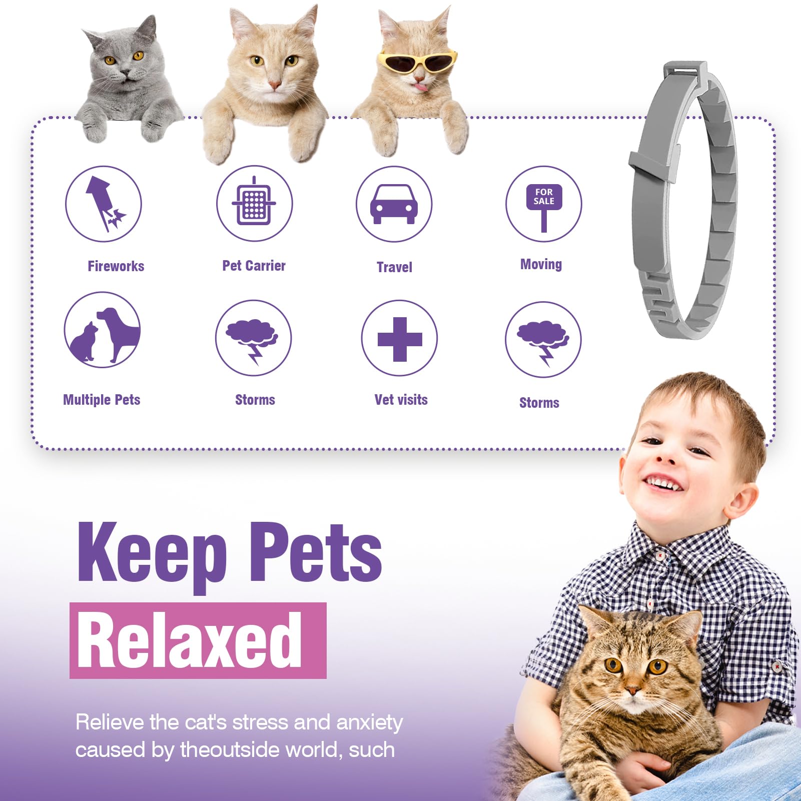 Calming Collar for Cats 4 Pack Soothing Cat Collars Stress Relief Anxiety Pheromone Collar for Cat Relaxing Pet Calm Bands Adjustable Comfort Cats Calming Straps Lasts 30 Days Feline Calming Product - image 3