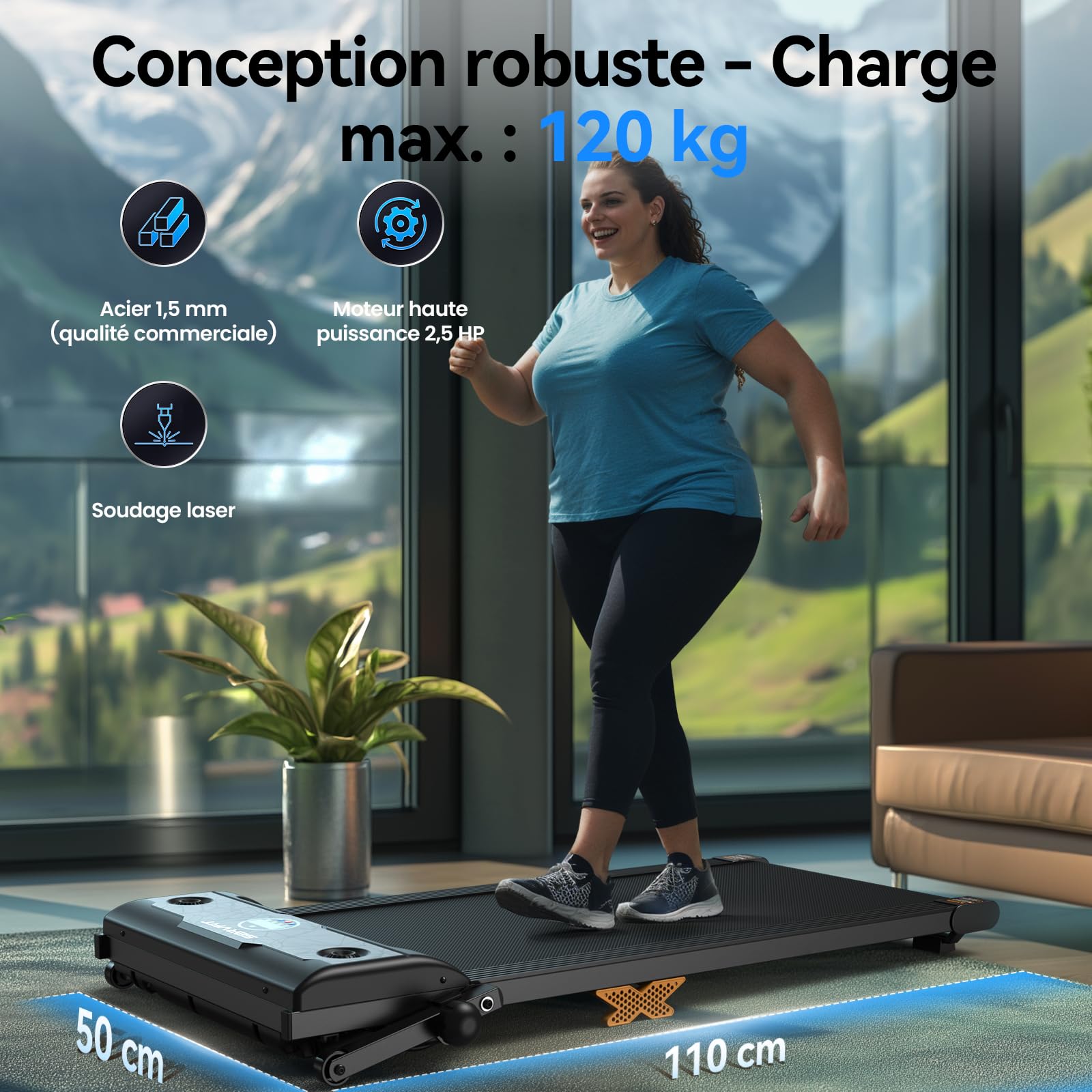 Tapis de Course Walking Pad avec Pente 12% - Mini Treadmill Silencieux Motorisé Electrique 6KM/H avec Télécommande