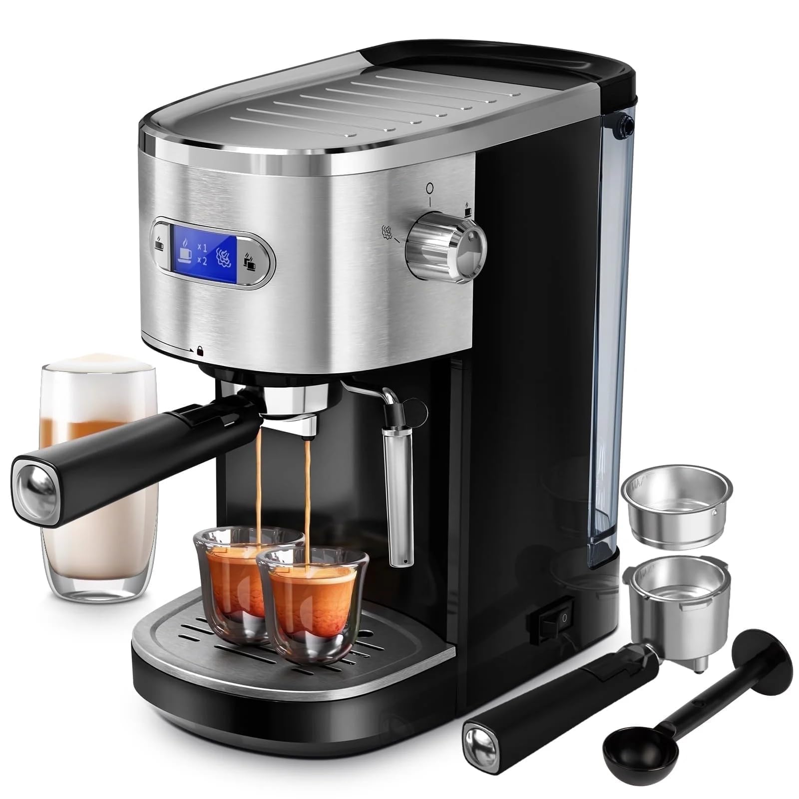 Xbeauty Espresso Machine 20 Bar Semi-Automatic Professional Coffee Machine for Cappuccino Latte with Milk Frother Steam Wand LCD