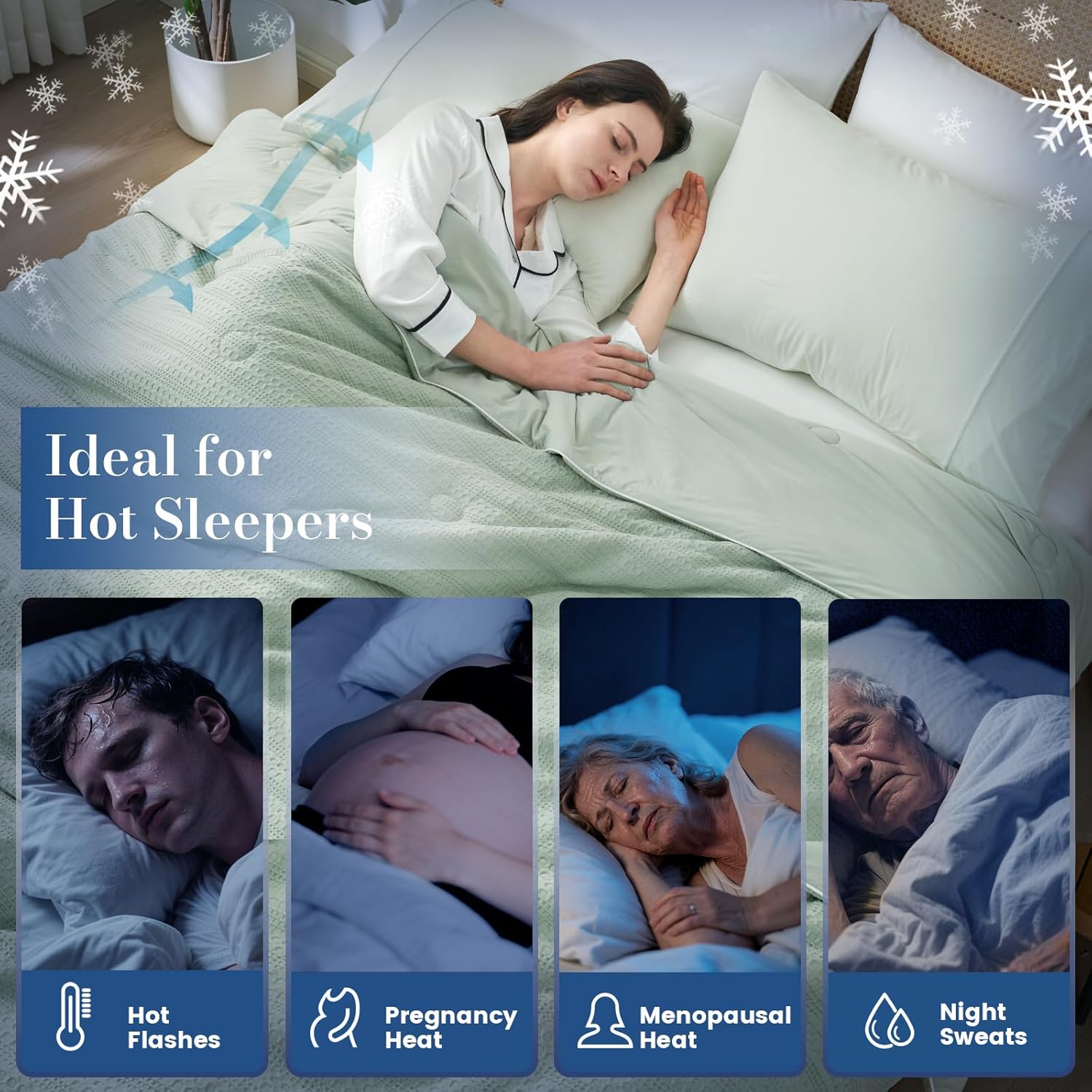 Amélie Home Waffle Cooling Comforter Queen Size, Q-Max 0.45 Reversible Lightweight Cooling Blanket for Hot Sleepers, Breathable Bedding for Night Sweats, 90"x90", Sage Green - Image 4