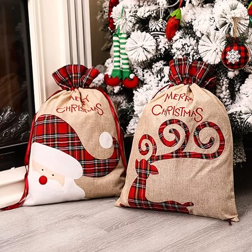Karshall 2 sacos de Navidad de Papá Noel, bolsa de tela grande personalizada con cordón, bolsas de regalo de Navidad de Papá Noel, bolsa de