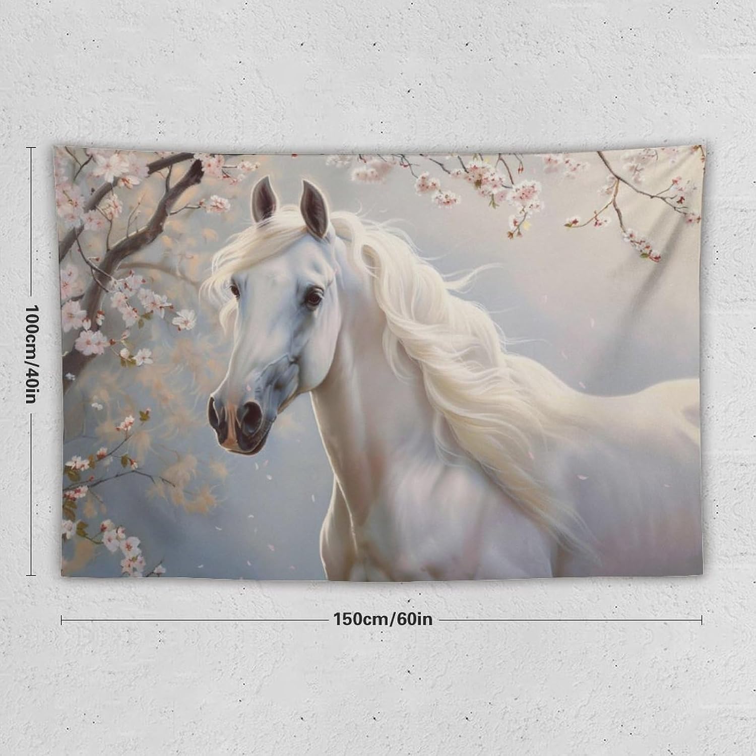 KTIMIPE Cherry Blossom Elegant Animals White Horse Tapestry Wall Decor Large Wall Art Backdrop Flag Hanging for Bedroom Living Room Dorm Office 40"×60"