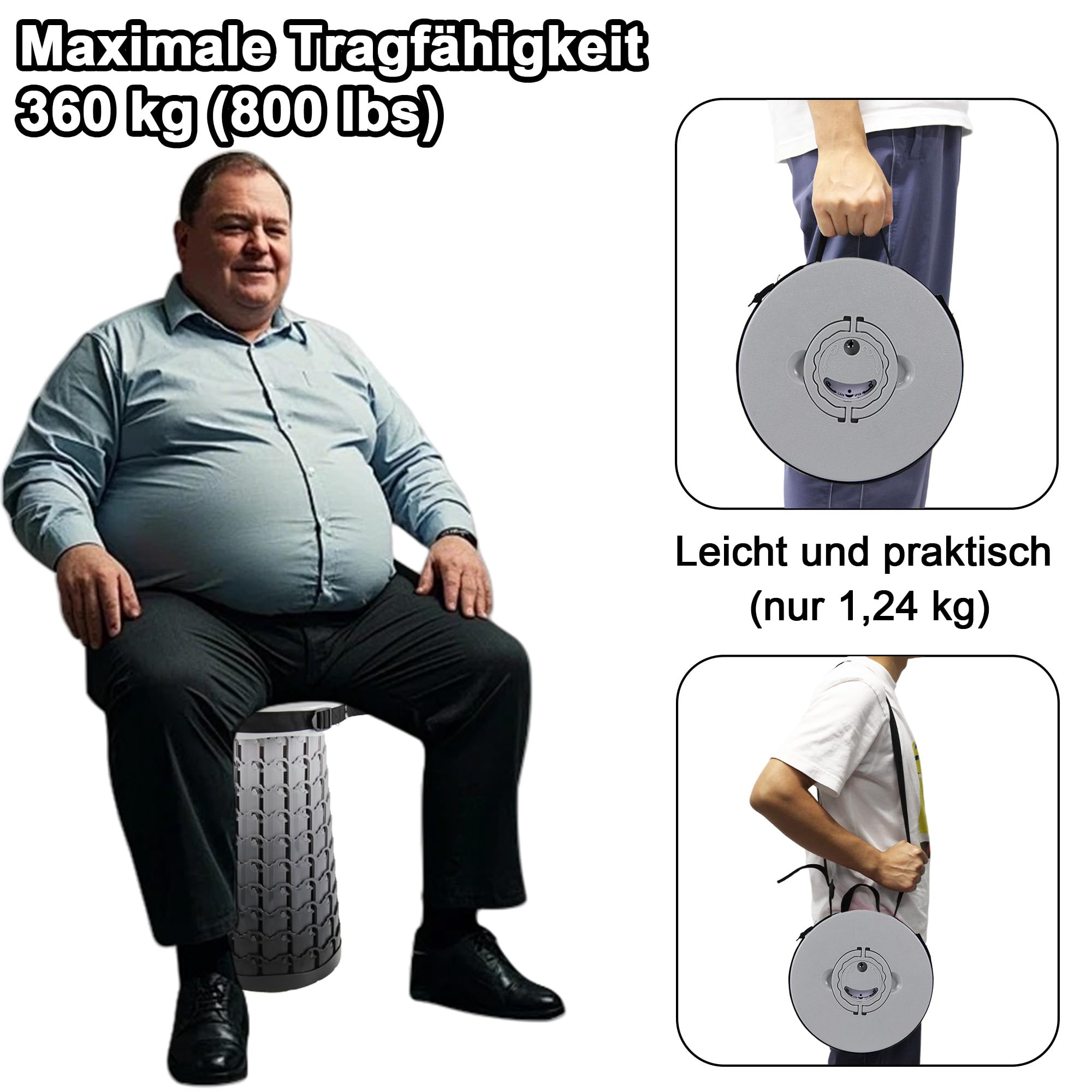 ALEVMOOM Sgabello telescopico portatile aggiornato, Sgabello pieghevole regolabile con cuscino spesso, Sgabello pieghevole portatile per campeggio all'aperto, giardino360 kg