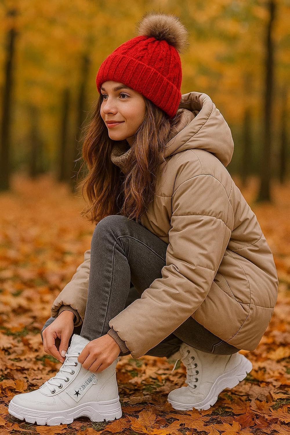Women’s Winter Snow Boots – Warm Fur Lined, Waterproof, Plush Lined, Lace Up Non-Slip Ankle Shoes Booties for Winter Fall Outdoor Walking