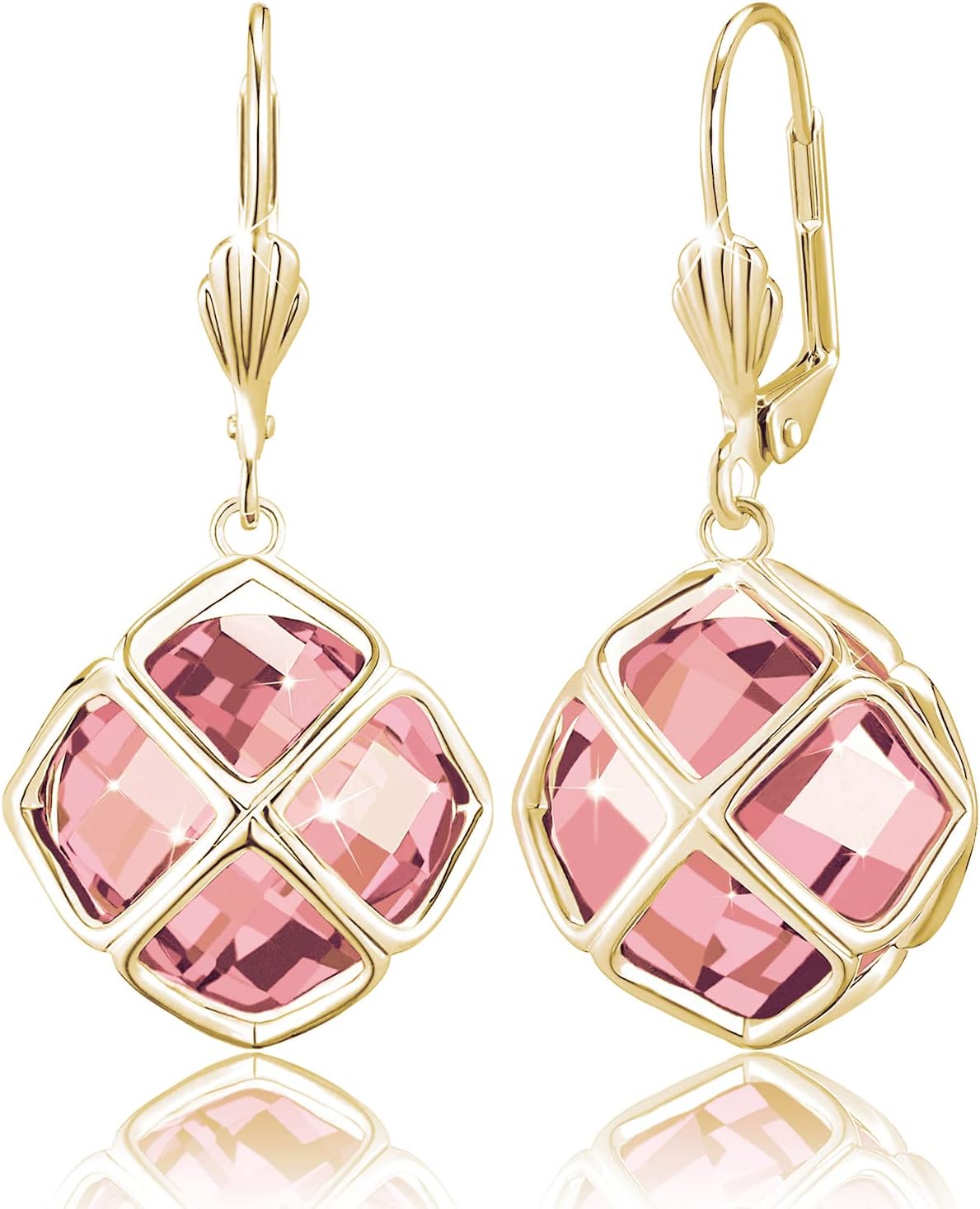 14MM Austrian Crystal Dangle Earrings for Women 14K Glod Jewelry