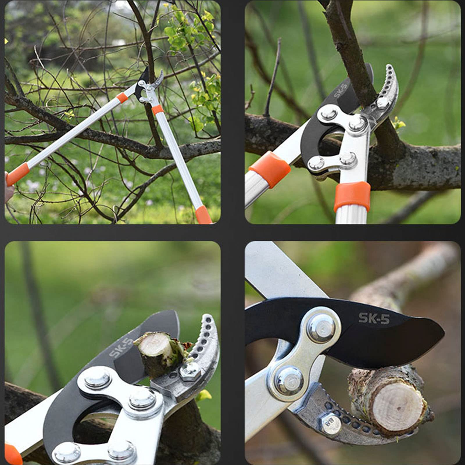 Tijeras de Podar para Ramas Gruesas,Tijeras Telescópicas Yunque,Corte Bypass para Trabajos,Tijera de Jardinería Fabricada,Cuchilla de Acero SK-5 y Recubiertas de Teflón,Mango de Aluminio,Naranja