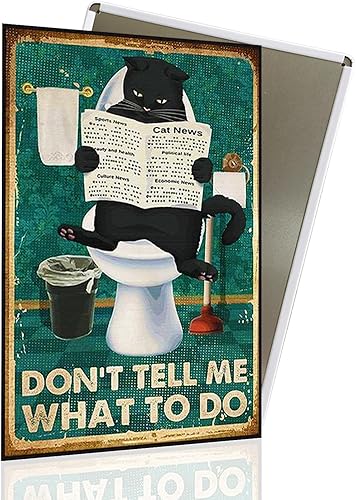 Letrero de baño de gato negro vintage, con texto en inglés Don't Tell Me What To Do, divertido letrero de pared para baño, letreros de metal retro