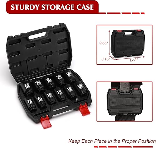Miniatura 18 de EMENTOL Juego de dados de impacto de tuerca de eje de eje de 6 puntos, 9 unidades, 1/2 pulgadas, CR-MO, métrico, juego de dados de impacto profundo
