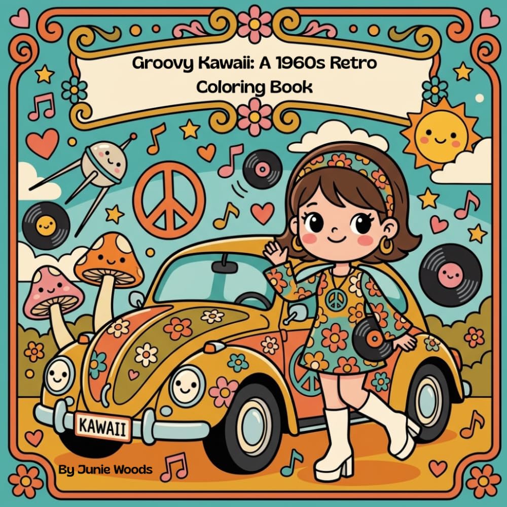 Groovy Kawaii: A 1960s Retro Coloring Book: A Relaxing Retro Coloring Book of Peace, Love, Music, and 1960s Nostalgia for Adults and Teens (Stress-Free Kawaii Coloring Books)