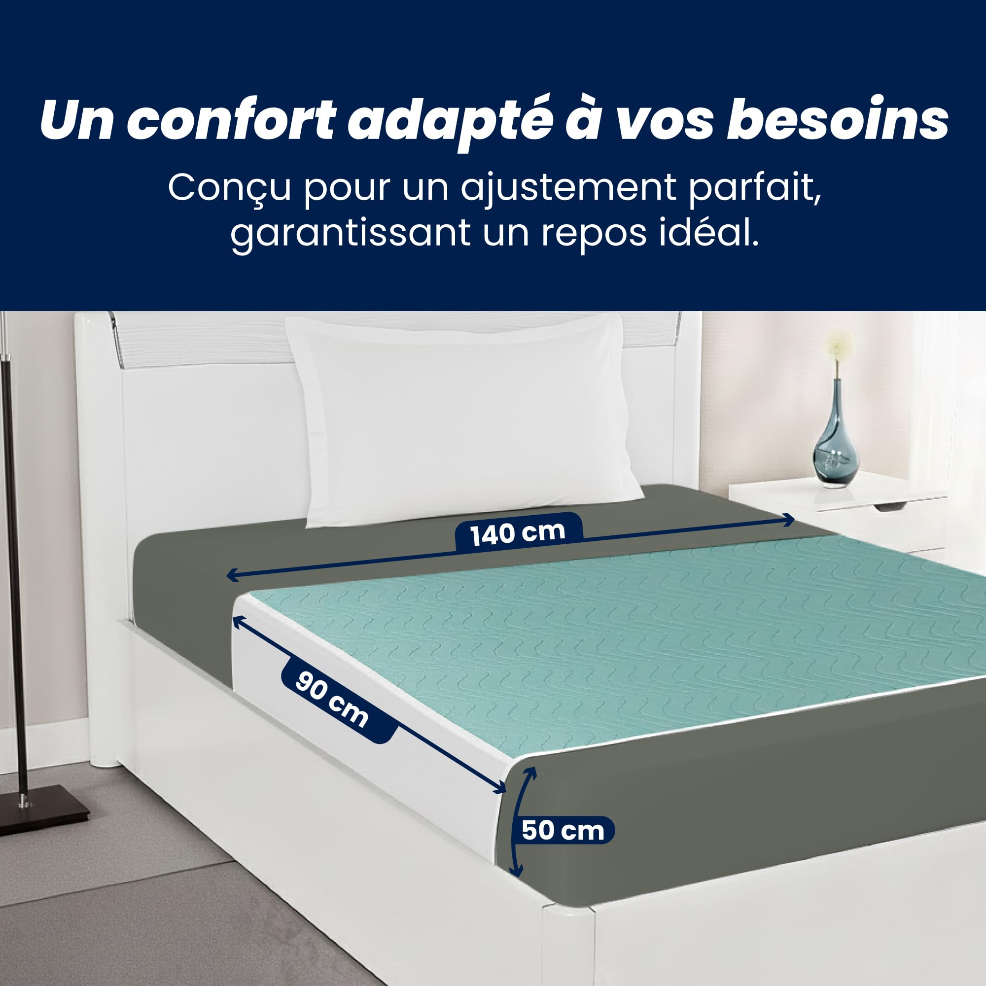 Alèse Lit Adulte Bébé Protection Matelas Imperméable Lavable Pipi Stop Tapis à Langer Jetable Alèse avec ailettes Protection Lit Absorbante 140x90 Pack 1