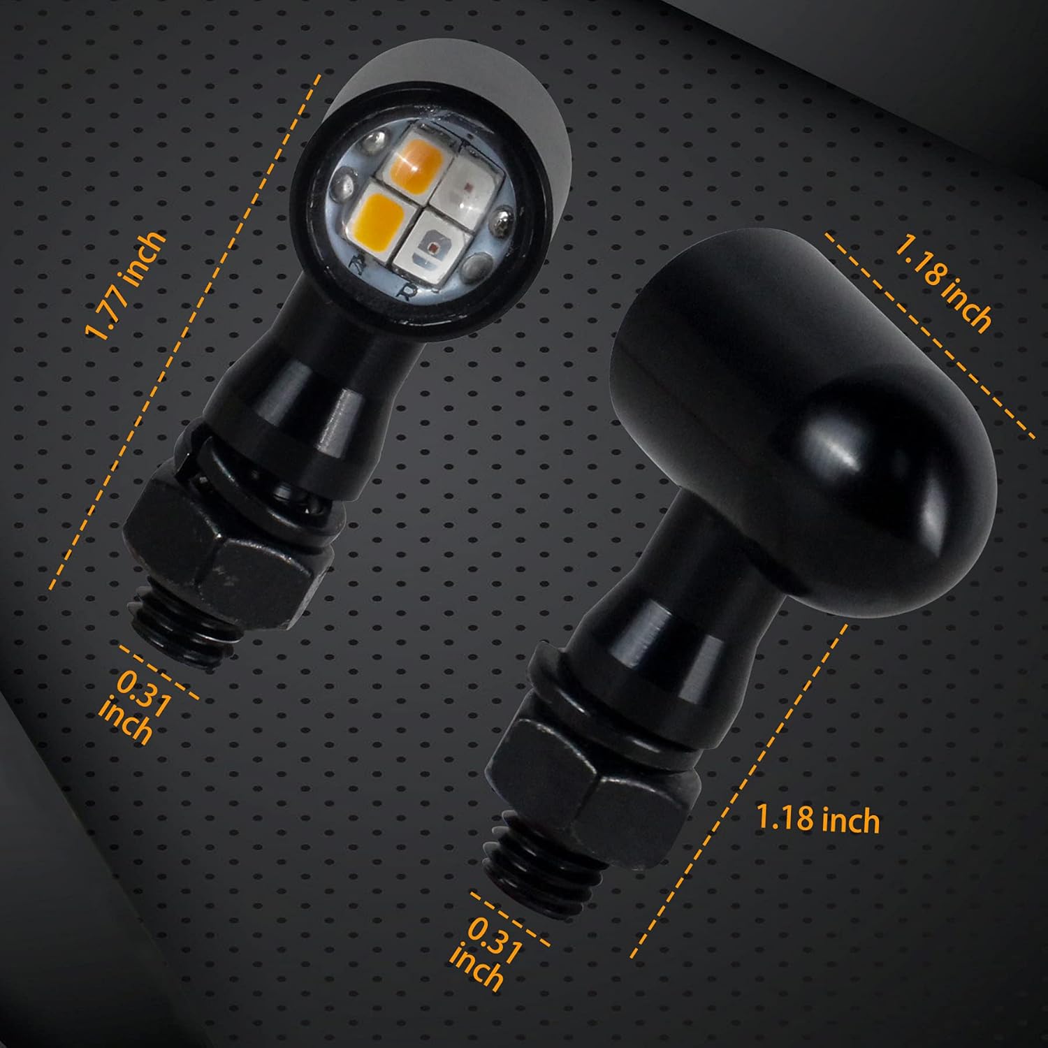 QUASCO Rear Motorcycle LED Turn Signals Universal Mini Size Brake Tail Light Blinkers Compatible with Harley Honda Kawasaki Suzuki Triumph Yamaha