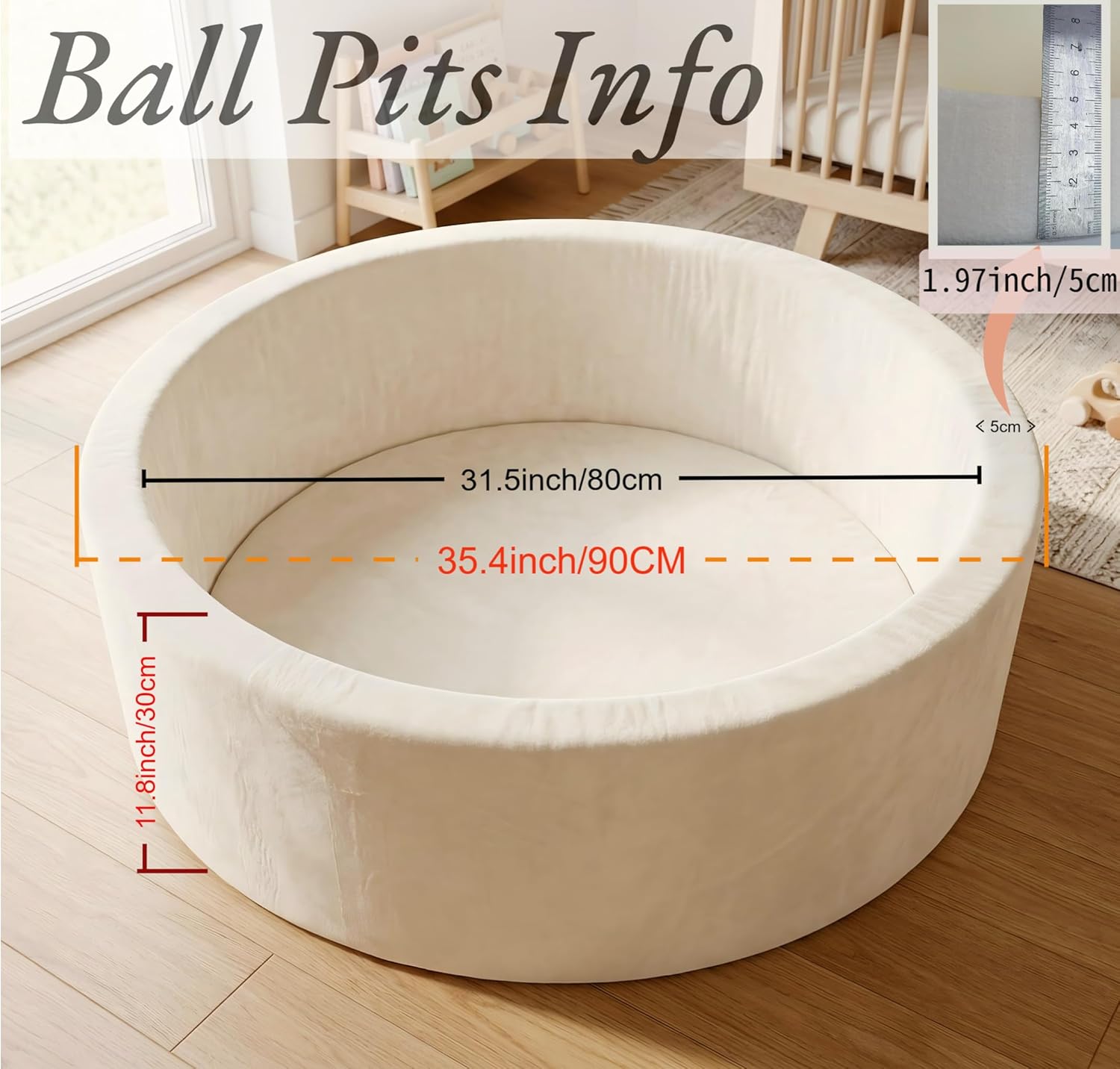 soft foam ball pit for toddlers 35.4", soft round kiddie playpen baby ball pit for kids & dog with soft memory sponge, ideal gift for babies indoor and outdoor play(balls not included) apricot yellow