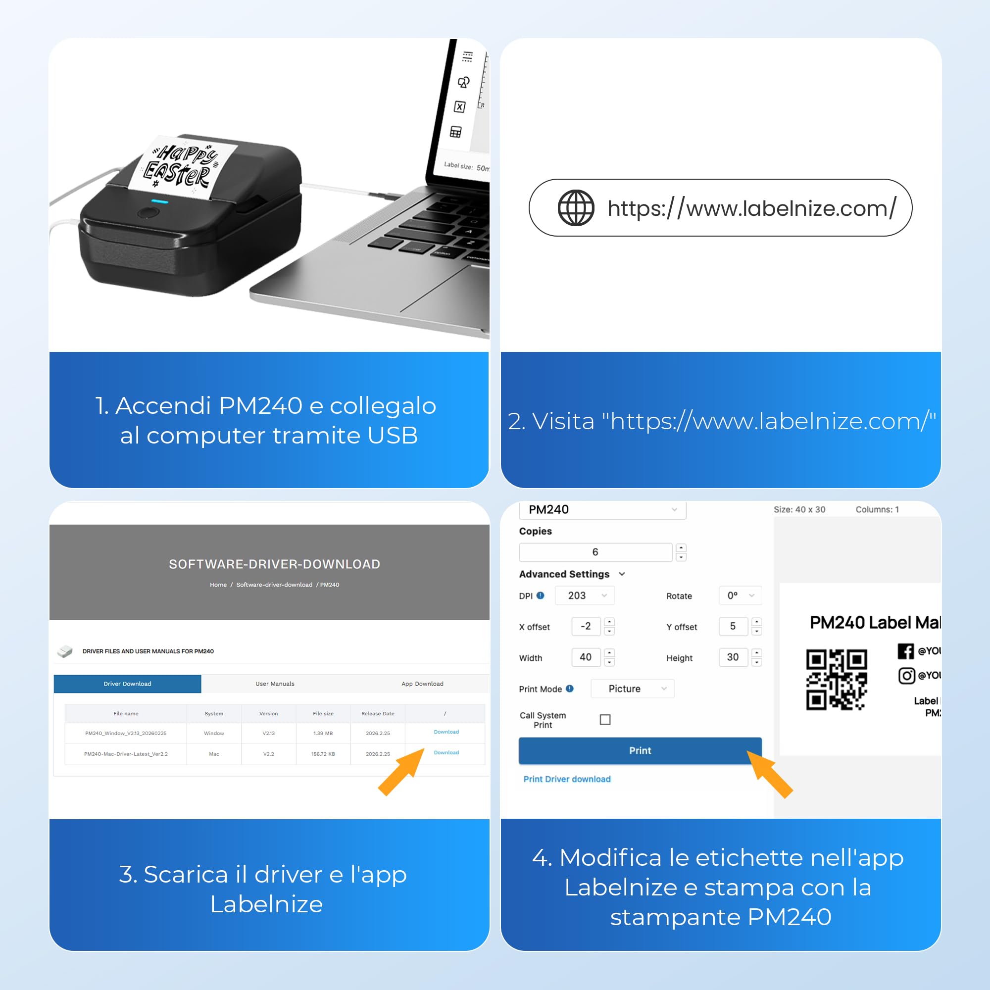 PM240 Stampante termica etichette adesive Bluetooth, Nero | Incluso 3 Rotolo Di Etichette, Stampante Da 2 Pollici, Numerosi Modelli Predefiniti Per Ufficio, Scuola, Casa E Fai‑Da‑Te.