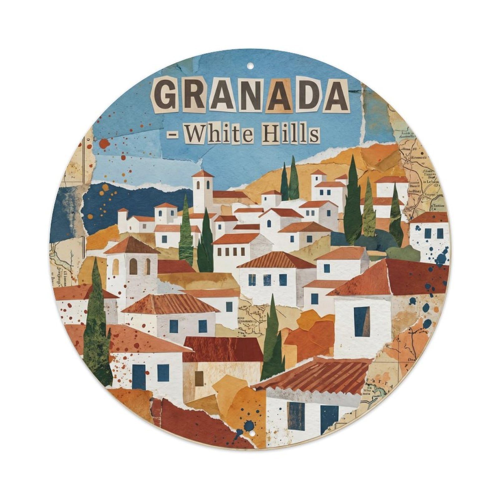 Fqnyr Style Vintage Travel White District Spain Metal Tin Sign