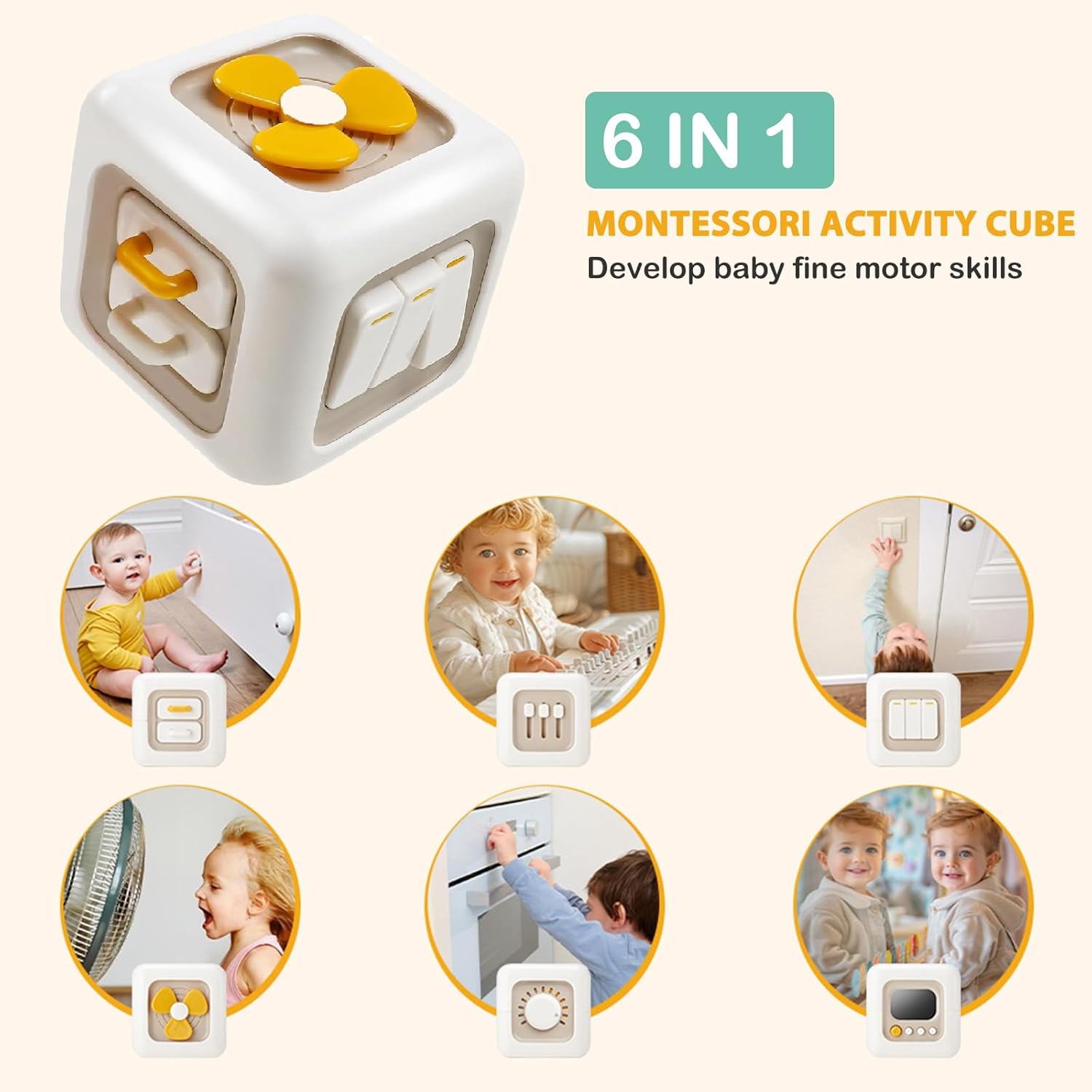 18Pcs Baby Toys 3-6-12 Months, Montessori Toys for Babies Newborn Teether Sorting Stacking Blocks Spinner Toy Activity Cube Pull Push Sensory Toy for Toddlers 1-2-3 Years 6in1 Toys Set image 7 of 8 B0D9GVMLJ9