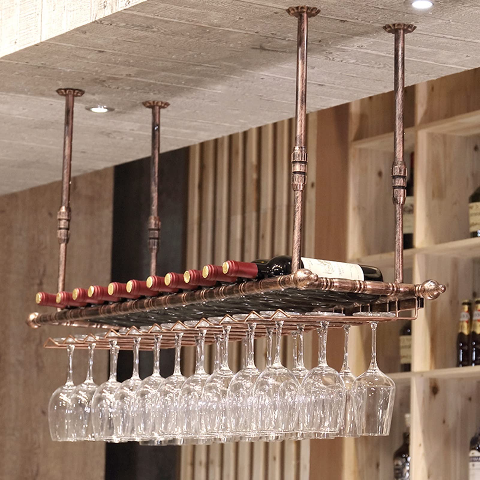Support à verres à vin en métal et fer suspendu pour bouteilles de bar