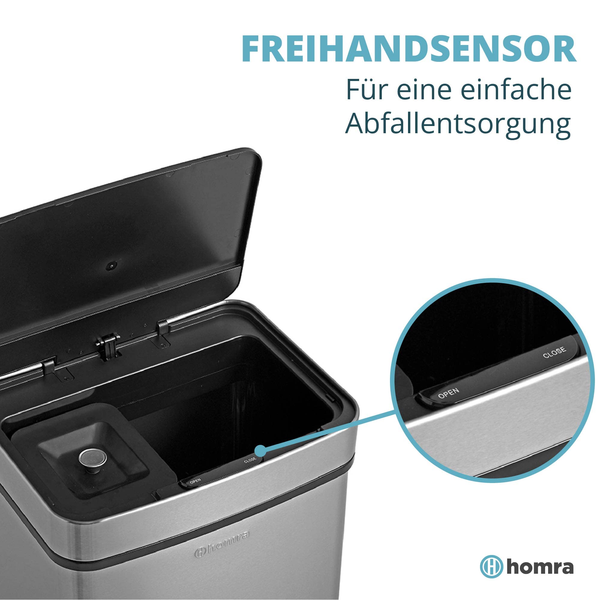 Homra® Nexo Smart Bin kosz na śmieci z czujnikiem 3 + 1 przegródkami, ze stali nierdzewnej, z czujnikiem ruchu, elektryczna segregacja śmieci, Smart Bin, system segregacji śmieci w kuchni